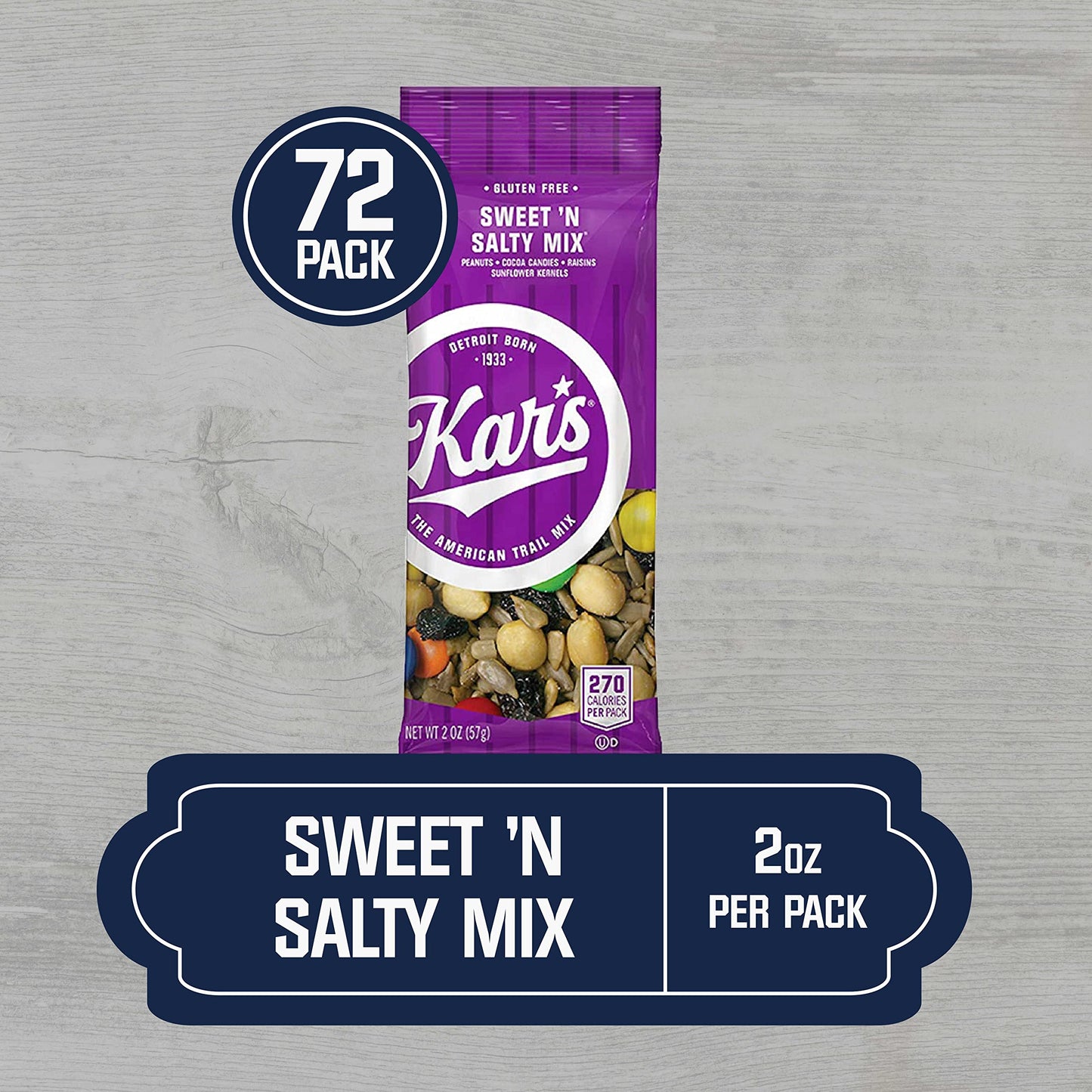 Kars Sweet N Salty Trail Mix, 2 oz Individual Snack Packs, Bulk Pack of 72, Healthy Snacks for mature-themeds and Kids