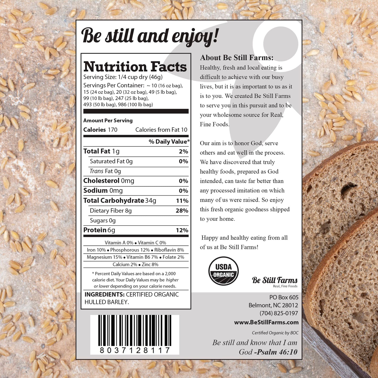 Be Still Farms Organic Hulled Barley Grain (4.8lb) - Whole Barley Groat Seed Bulk - Great for Soup, Flour, Cereal, Home Brewing,