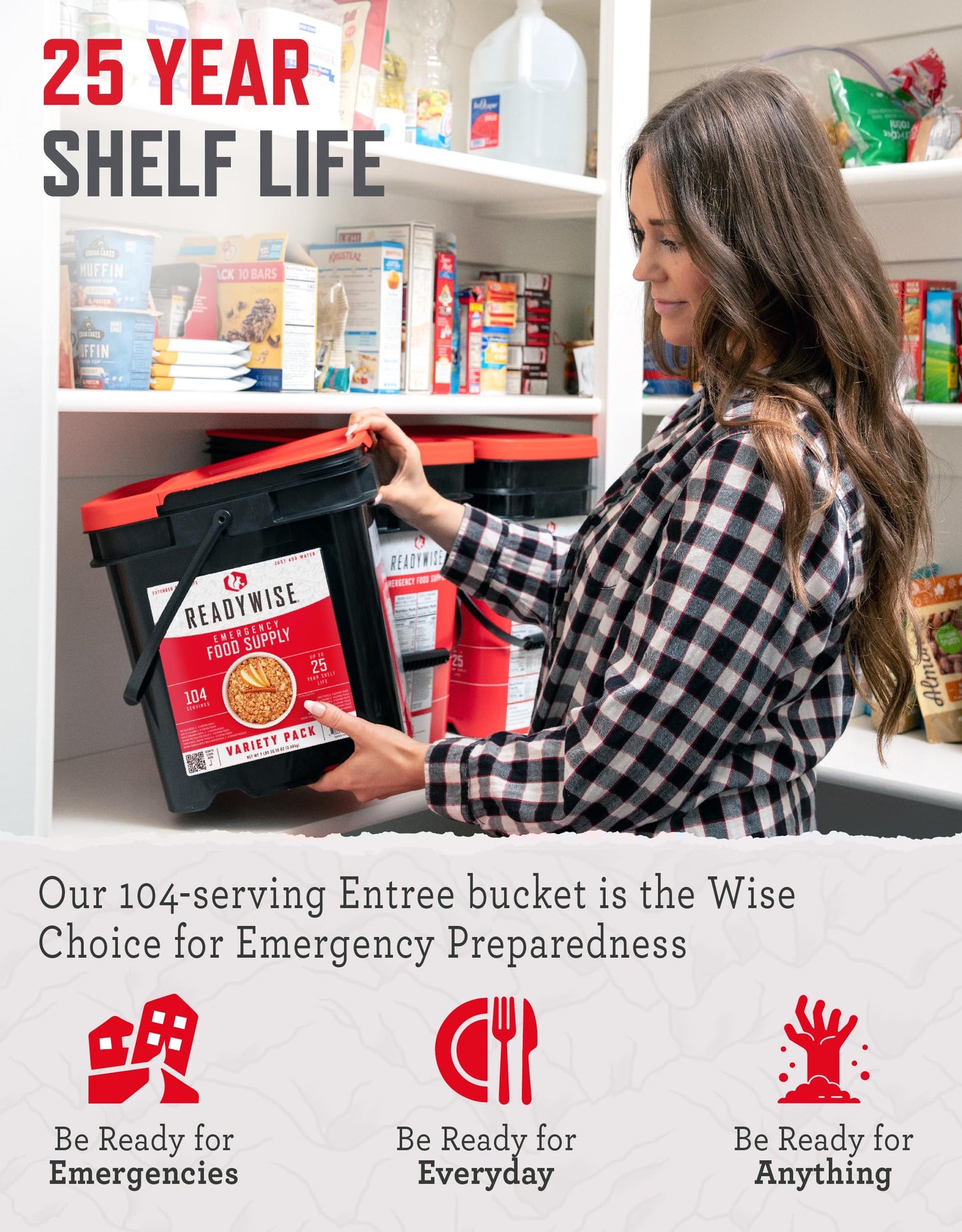 ReadyWise Emergency Food Supply - 104 Servings Variety Pack Bucket, Protein Meals, Dehydrated & Freeze Dried Food for Backpackin