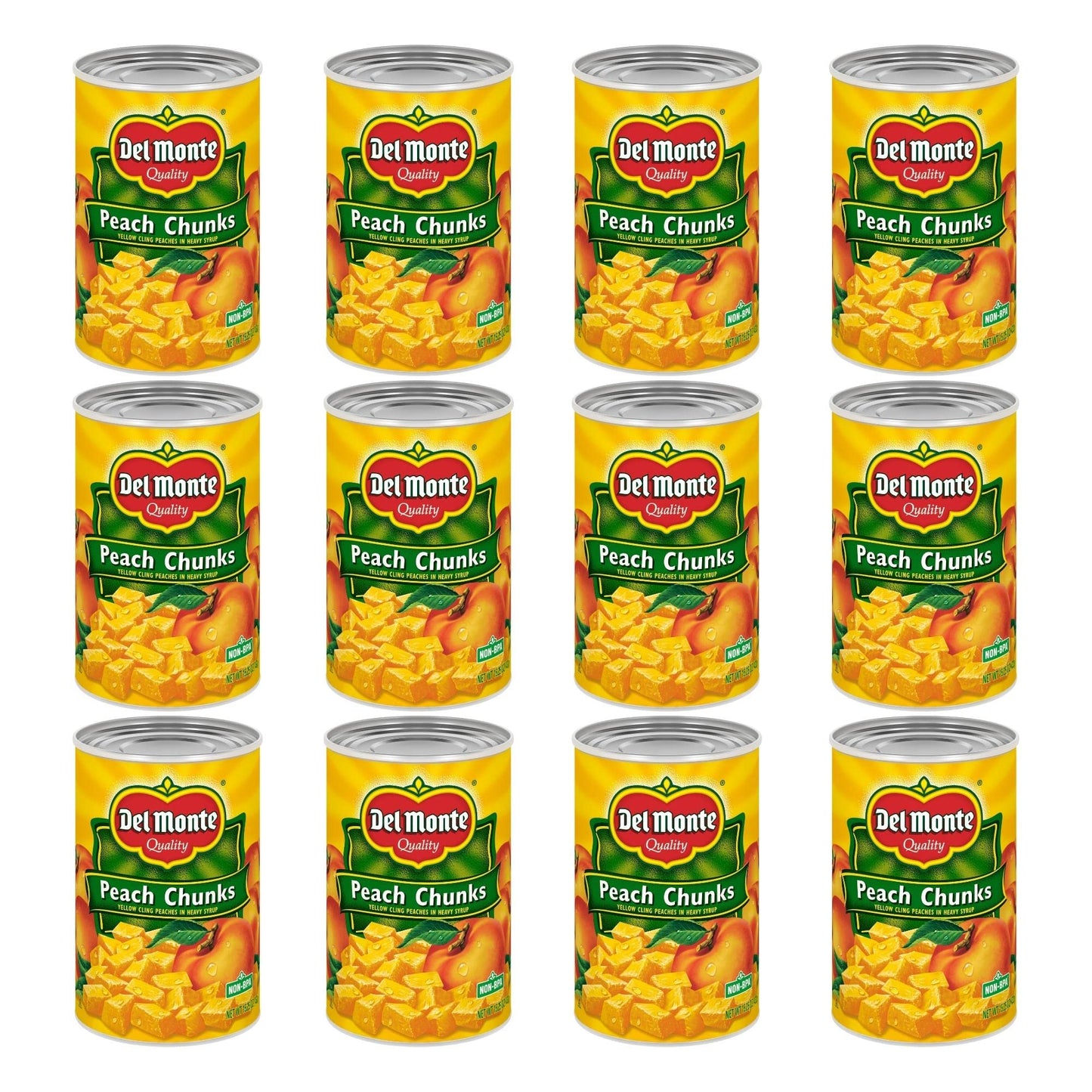 Del Monte Yellow Cling Peach Chunks in Heavy Syrup, 15.25 oz Can, Pack of 12