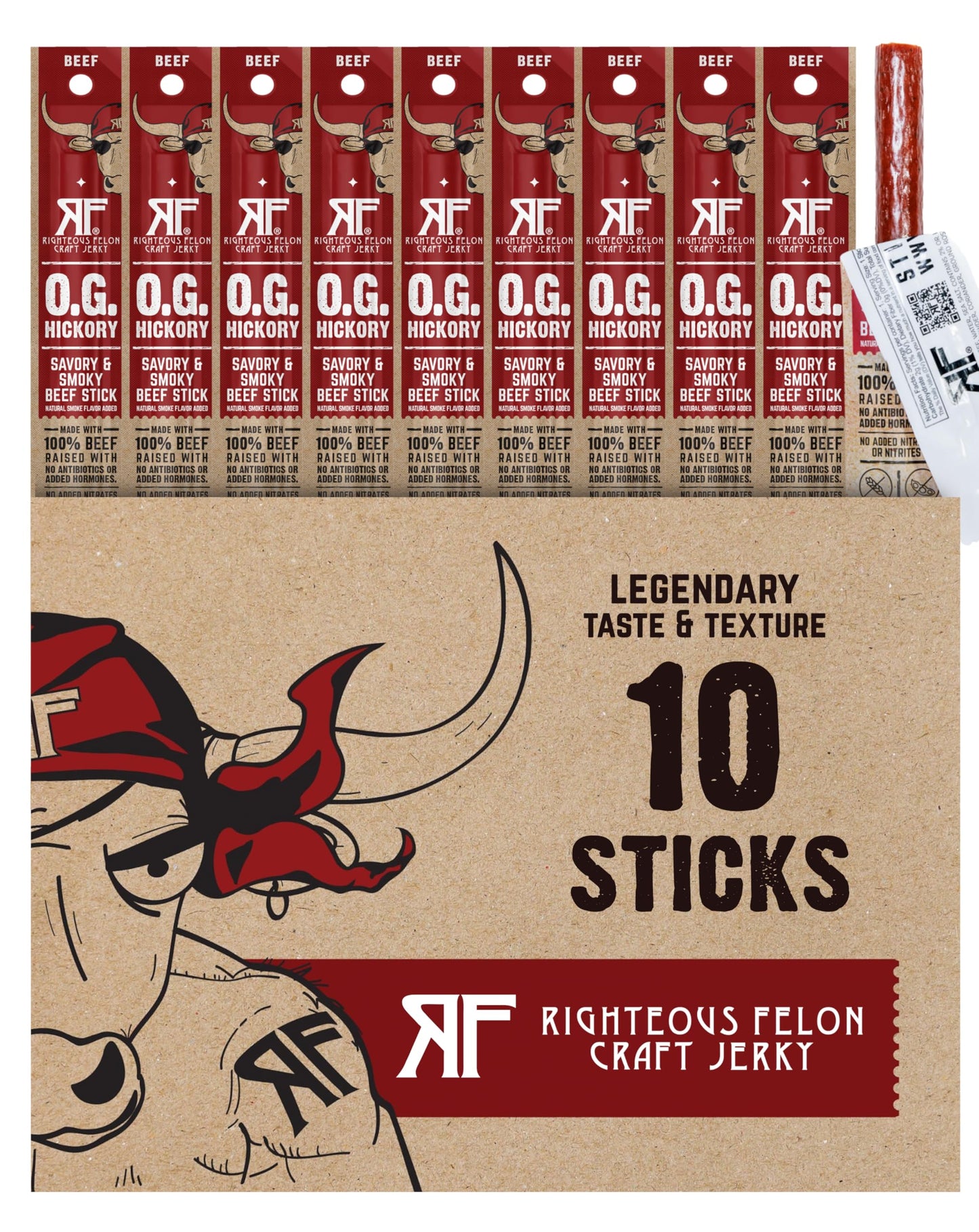 Righteous Felon Beef Sticks | Gluten Free, Low Sugar, High Protein | 10 oz Pack
