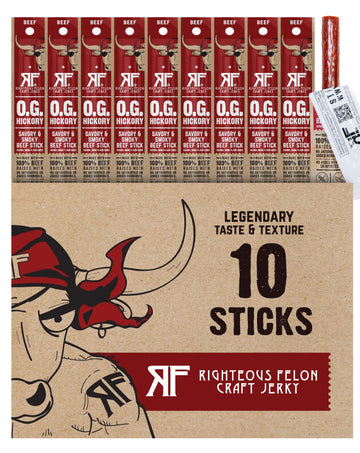 Righteous Felon Beef Sticks | Gluten Free, Low Sugar, High Protein | 10 oz Pack