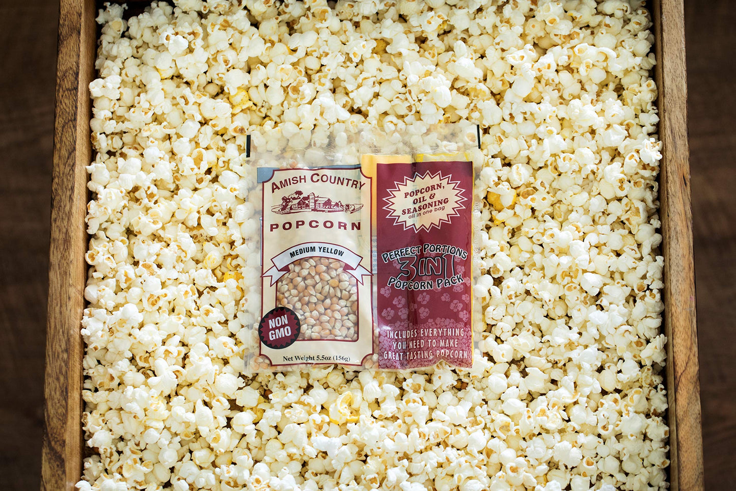 Amish Country Popcorn | All-In-One Medium Yellow Kernel Popcorn Packs | Pre-Measured For Popcorn Machines And Includes Hulless P