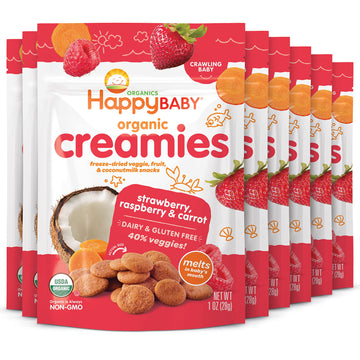 Happy Baby Organics Creamies Freeze-Dried Veggie & Fruit Snacks With Coconut Milk Strawberry Raspberry & Carrot, 1 Ounce (Pack O