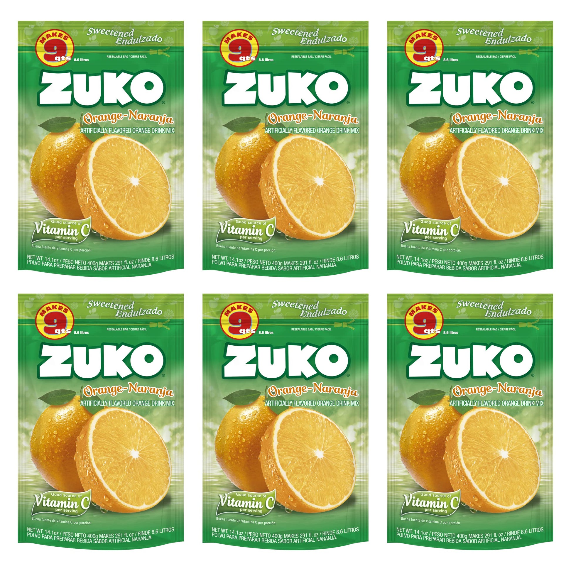 Zuko Orange Instant Powder Drink | Family Pack | No Sugar Needed | Vitamin C | 14.1 Ounce (Pack of 6)