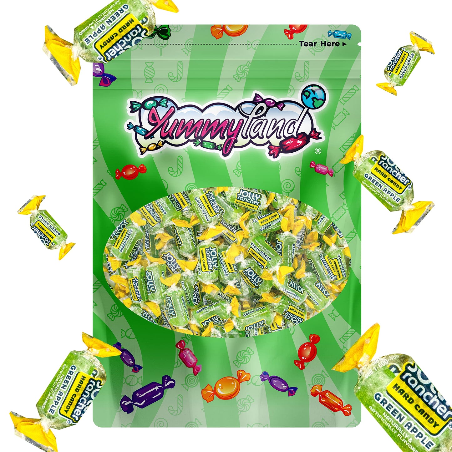 YUMMYLAND Jolly Rancher Green Apple Hard Candy, Individually Wrapped, 1 Pound Bulk Candy Bag