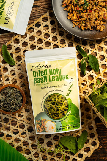 Thairaya Premium Dried Holy Basil Leaves Kaprao Thai Hearbs Natural 20 Grams (0.71 Oz.) Product Of Thailand Pack Of 1