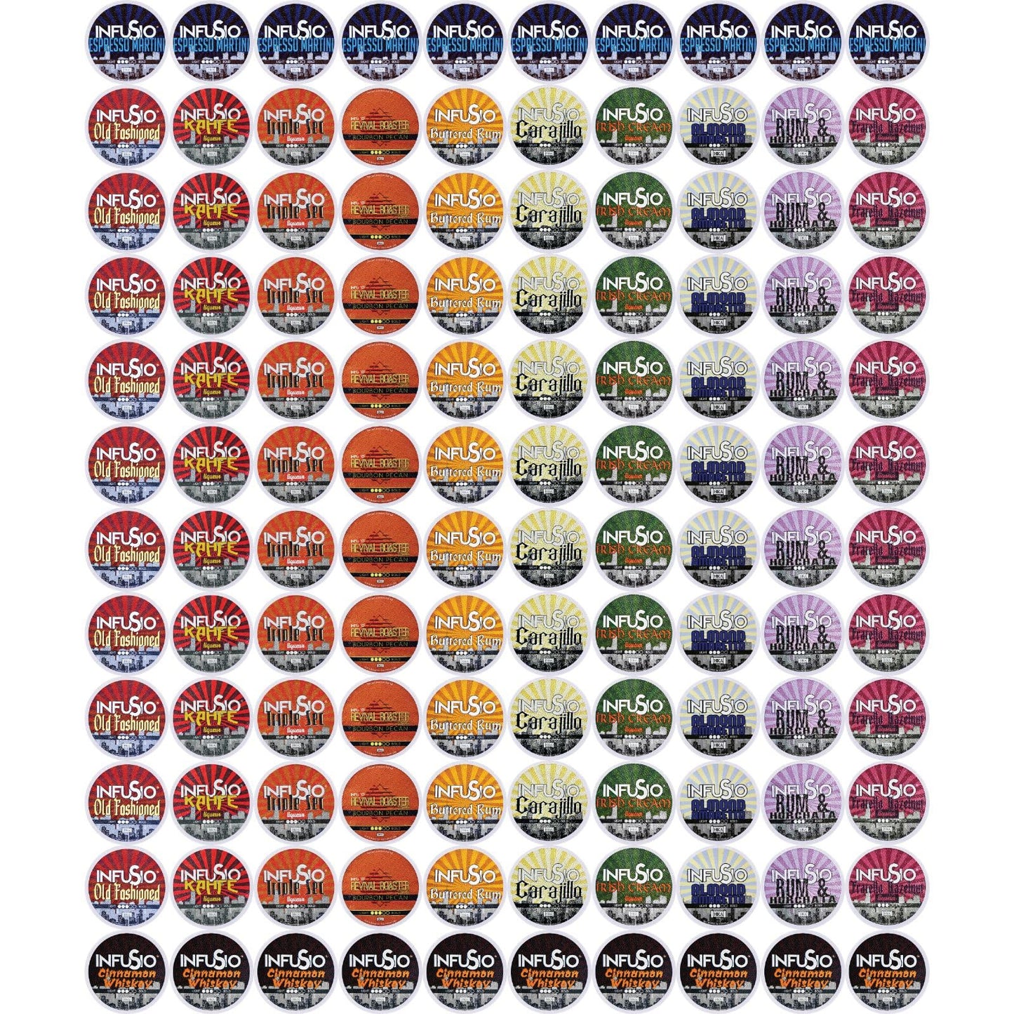 InfuSio Flavored Coffee Pods Variety Pack - 120 Count Flavored Medium Roast  12 Curated Blends Inspired by Classic Cocktails  Compatible with Keurig K cups 2.0 Brewer