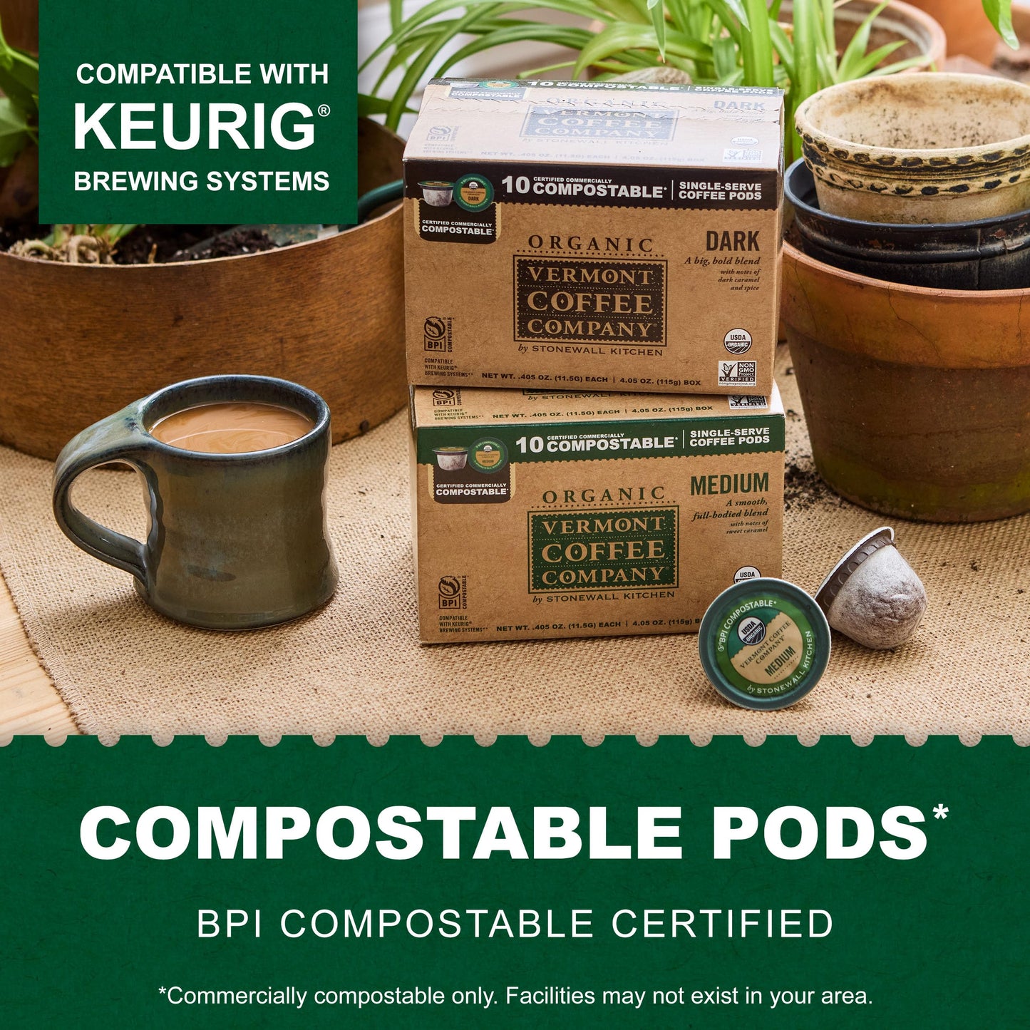 Vermont Coffee Company  Organic Medium Roast Coffee  K-Cup Single-Serve Compostable Coffee Pods  10CT  Made in the USA