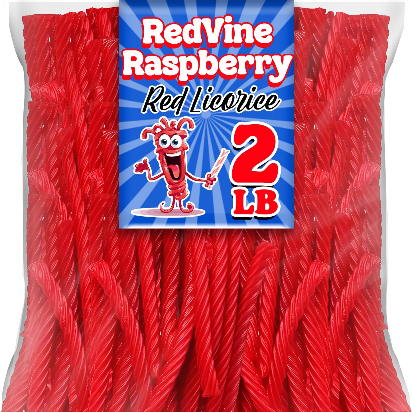 ZompoZ Red Licorice Twists, Soft and Chewy Candy, 2 Lbs, Fat Free, Raspberry Flavor