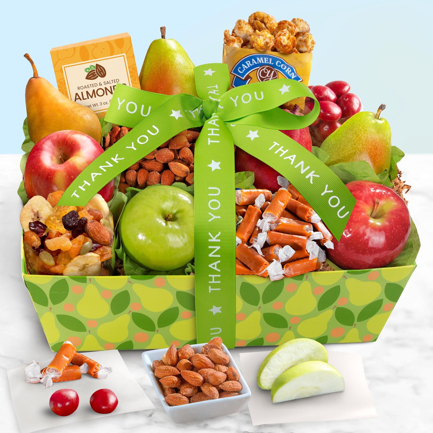 A Gift Inside Thank You Orchard Delight Fruit And Gourmet Basket