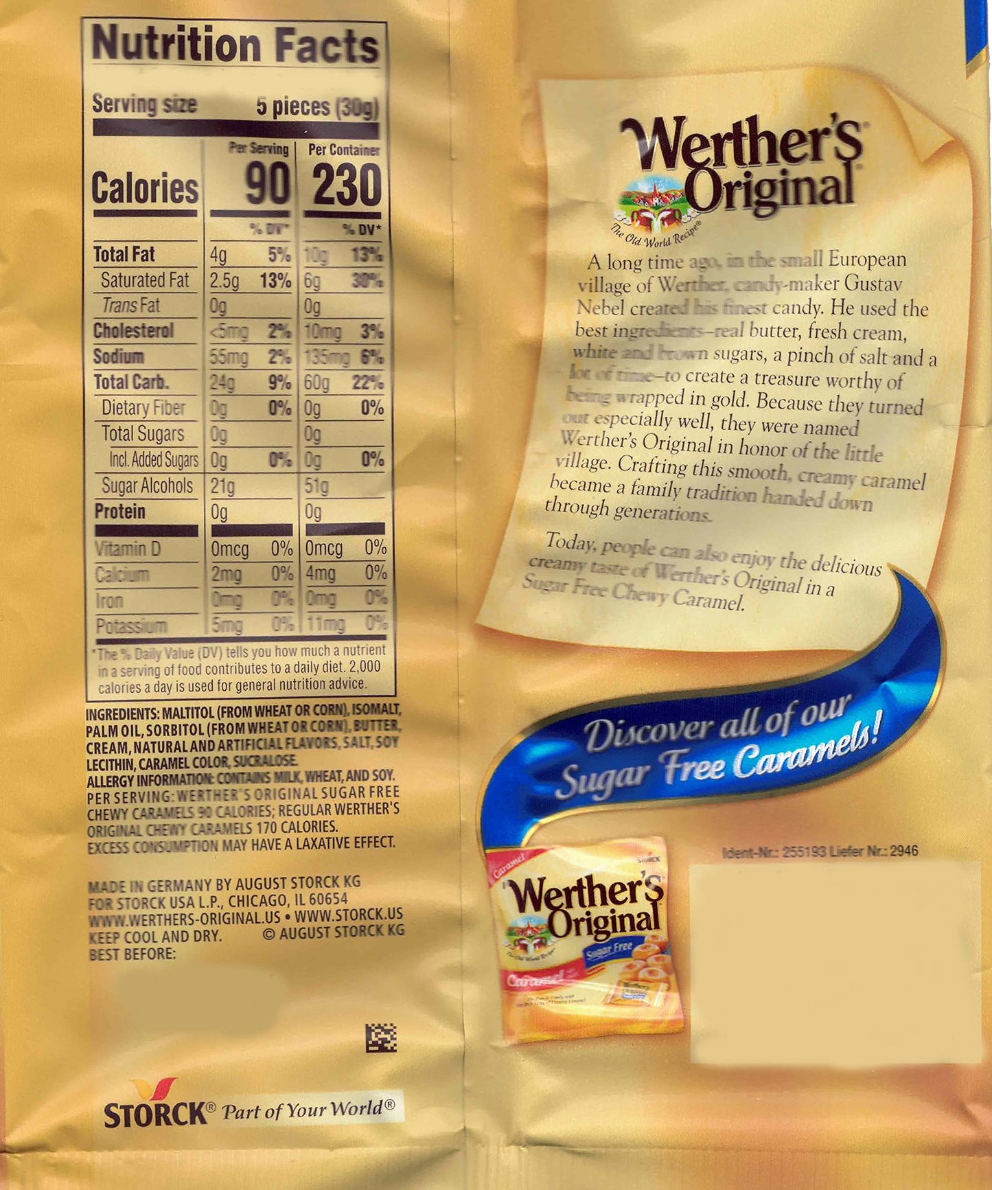 Aromatik Werthers Original Hard Candy, Sugar Free Chewy Caramel, 1 lb Resealable Pouch