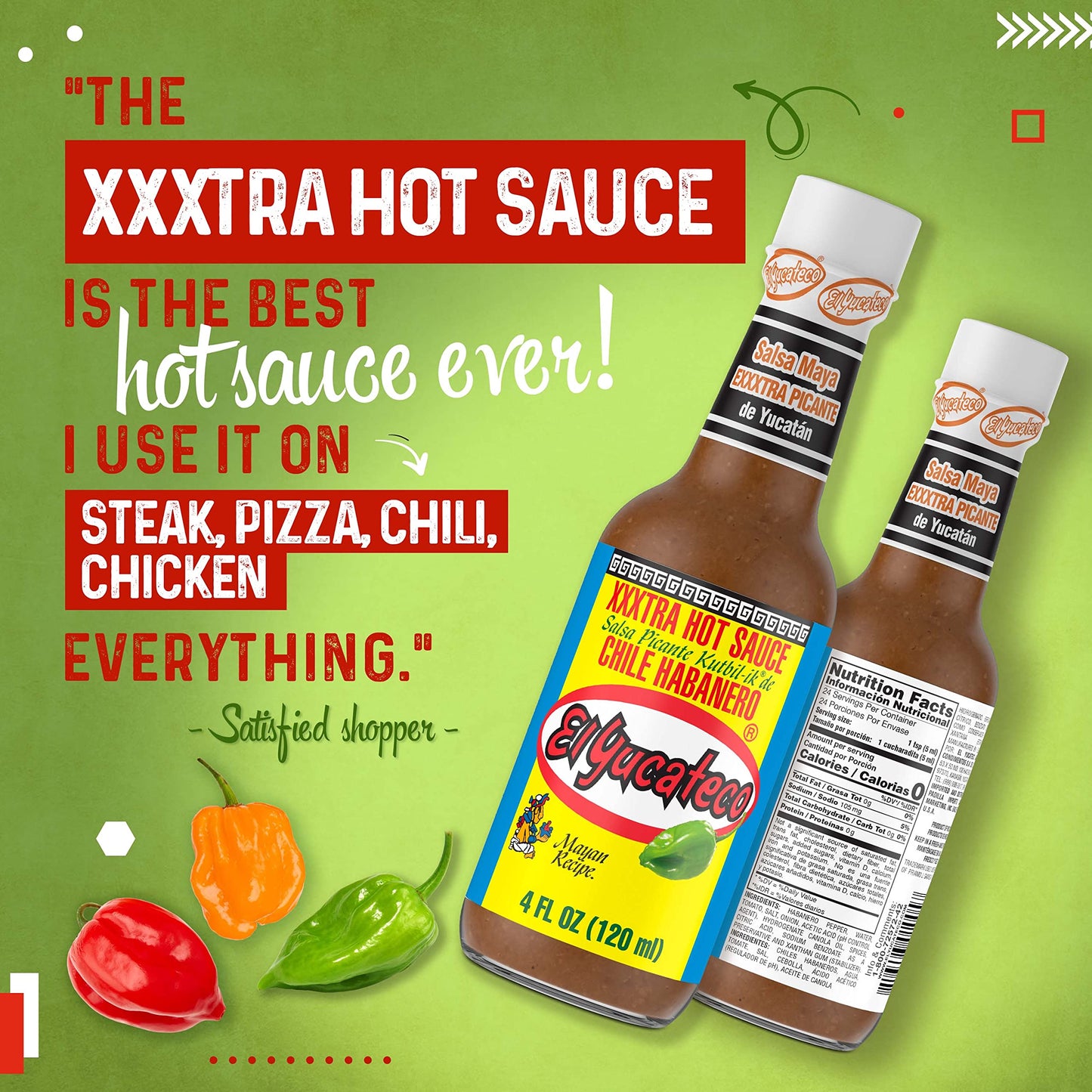 El Yucateco XXXtra Hot Habanero Hot Sauce, 4 oz (Pack of 6) - 11,250 Avg Scoville Units, Gluten-Free & Sugar-Free, Authentic Mex