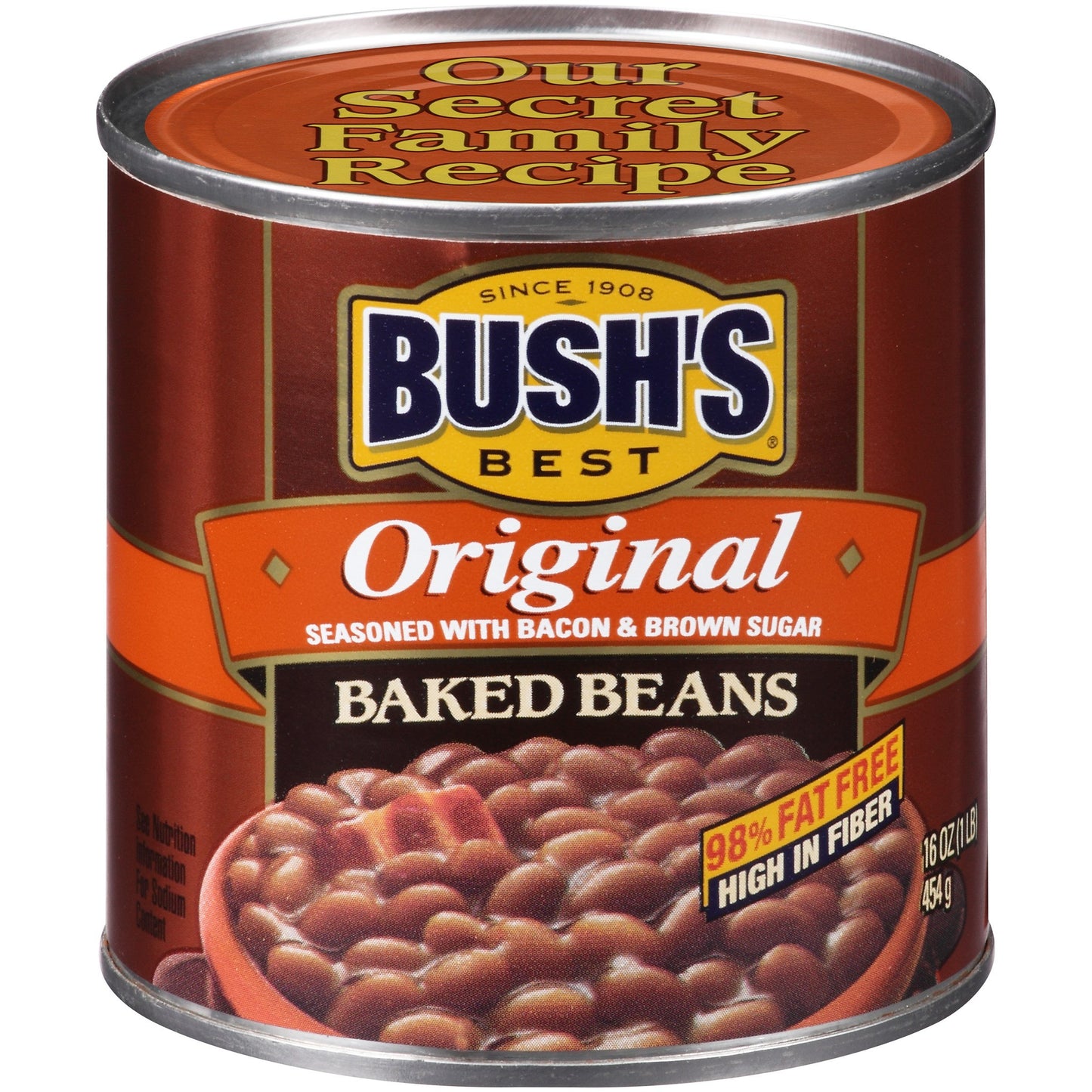 BUSH S BEST 16 oz Canned Original Baked Beans, Source of Plant Based Protein and Fiber, Low Fat, Gluten Free, (Pack of 12)