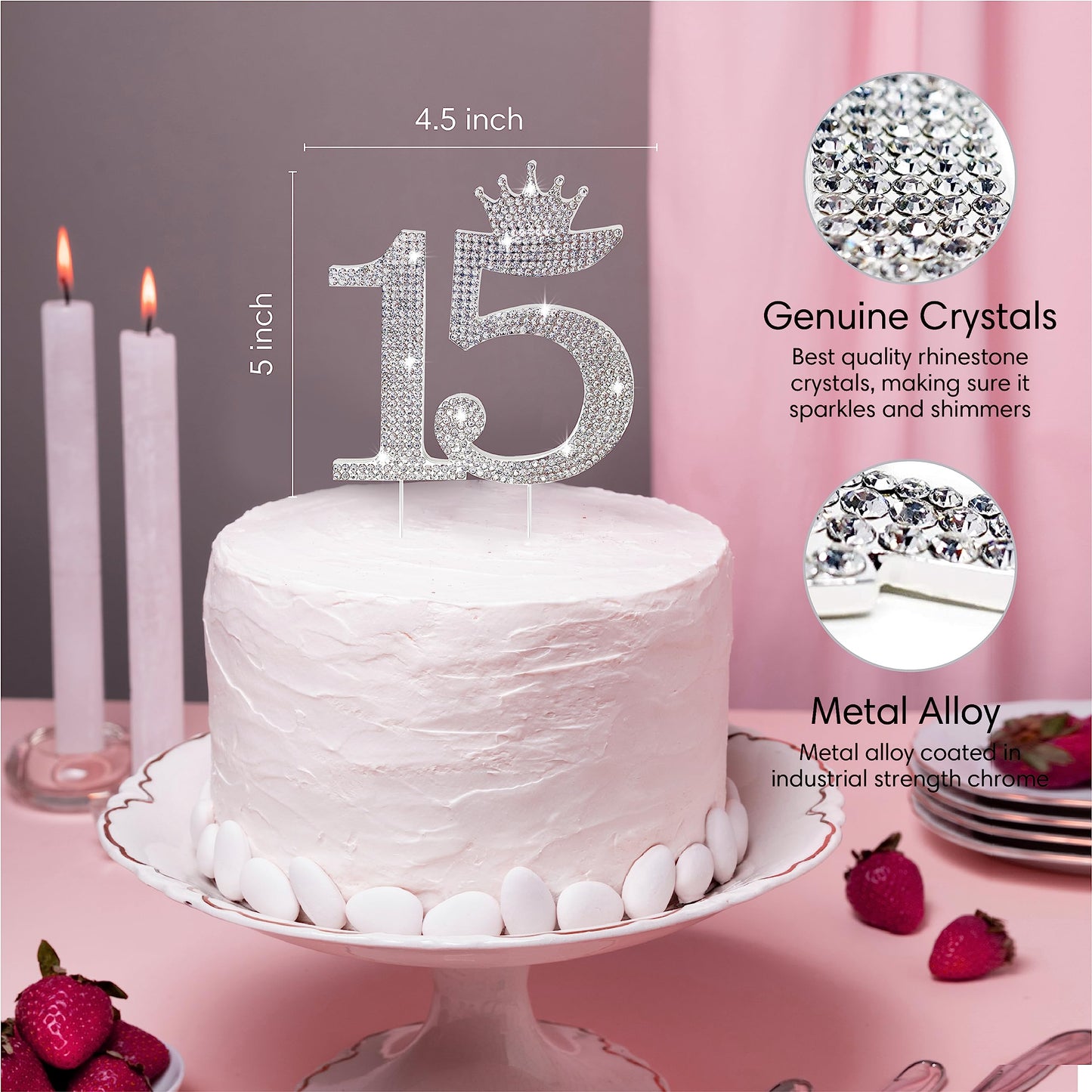 Chloe Elizabeth Quinceanera Rhinestone Cake Topper, Silver, 2 Count, Model 14206654