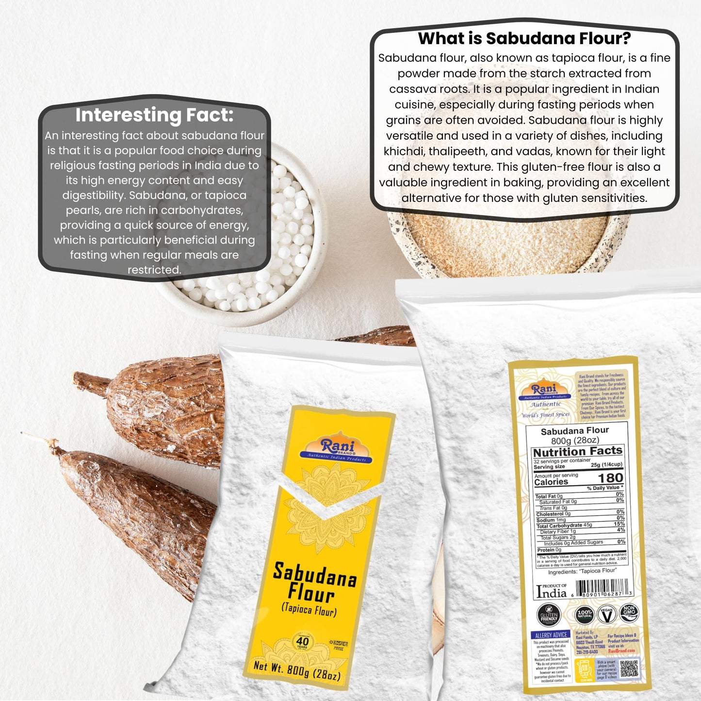 Rani Sabudana Flour (Tapioca/Sago Flour) 28Oz (1.75Lbs) 800G ~ All Natural | Vegan | Gluten Friendly | Non-Gmo | Kosher | Indian