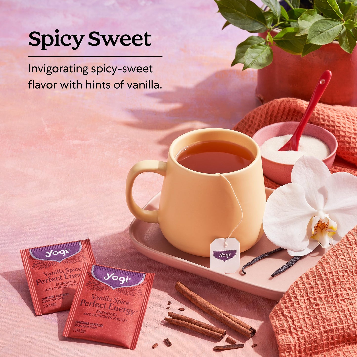 Yogi Tea Vanilla Spice Perfect Energy Tea - 16 Tea Bags Per Pack (6 Packs) - Organic Vanilla Energy Tea - Focus Tea - Includes G