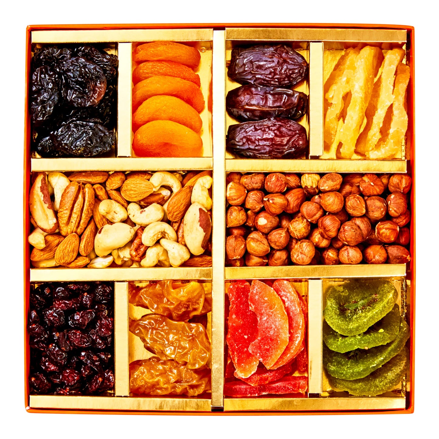 Dried Fruit And Nuts Gift Basket - Gourmet Holiday Gift Box - 10 Variety Holiday Healthy Snack - 1.43 Lbs Elegant Orange Box - C