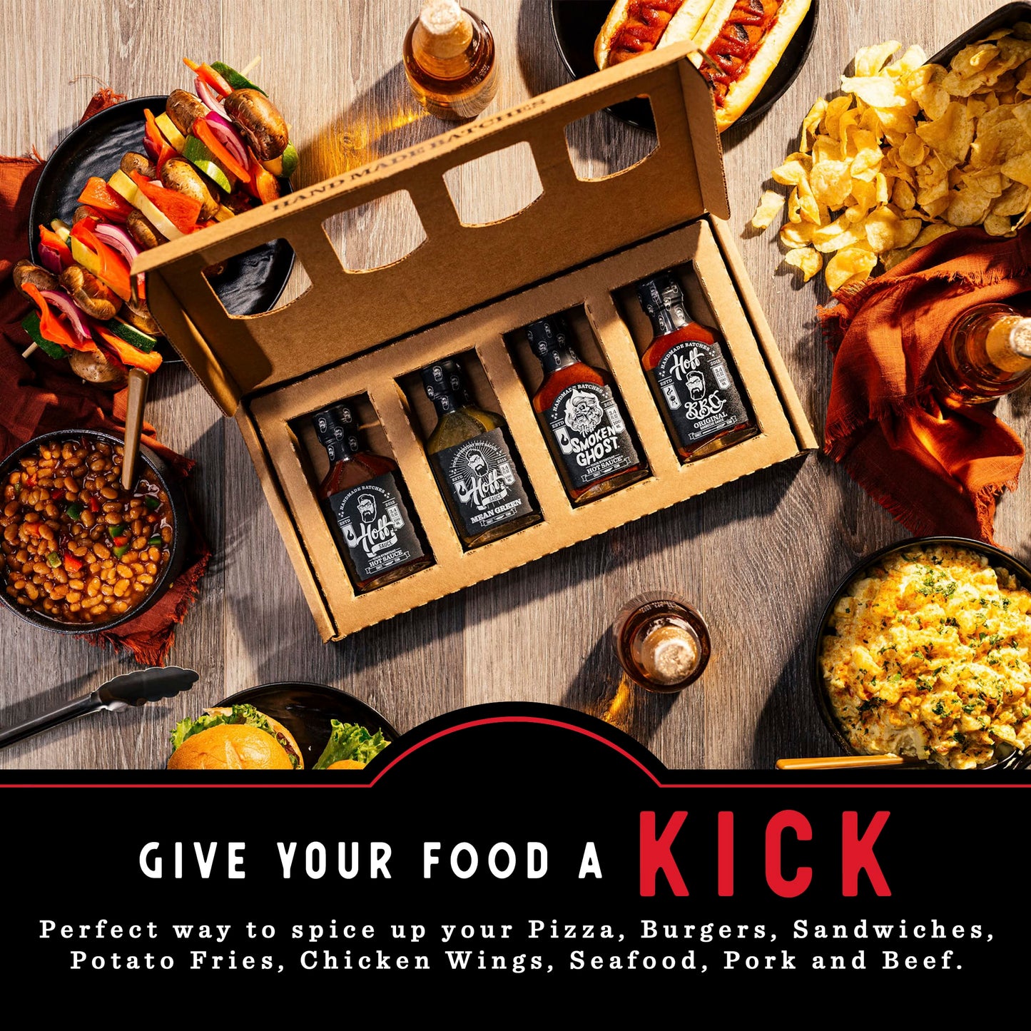 Hoff Sauce Hot Sauce Gift Box 4-Pack Mini Hot Sauce Bottles Of Handmade Tennessee Hot Sauces And Bbq Sauce Gift Set For Grilling