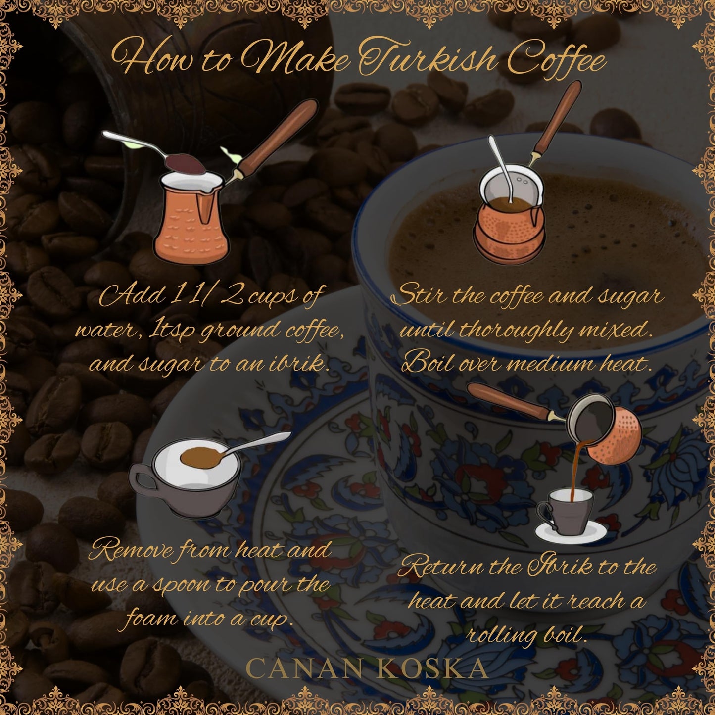 Canan Koska Turkish Coffee Medium Roast Ground Coffee 100% Arabica, Finely Ground for Rich Flavor and Smooth Texture, Ideal for