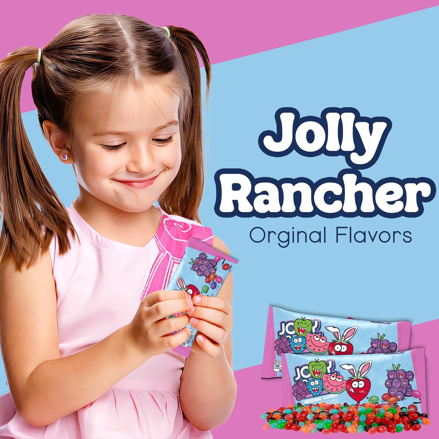 Jollirancher Jelly Beans Candy, Bulk 2 Pack Jelly Beans Candy Bags, 5 Assorted Original Fruit Flavors Kids Gummy Candy, Party Ba