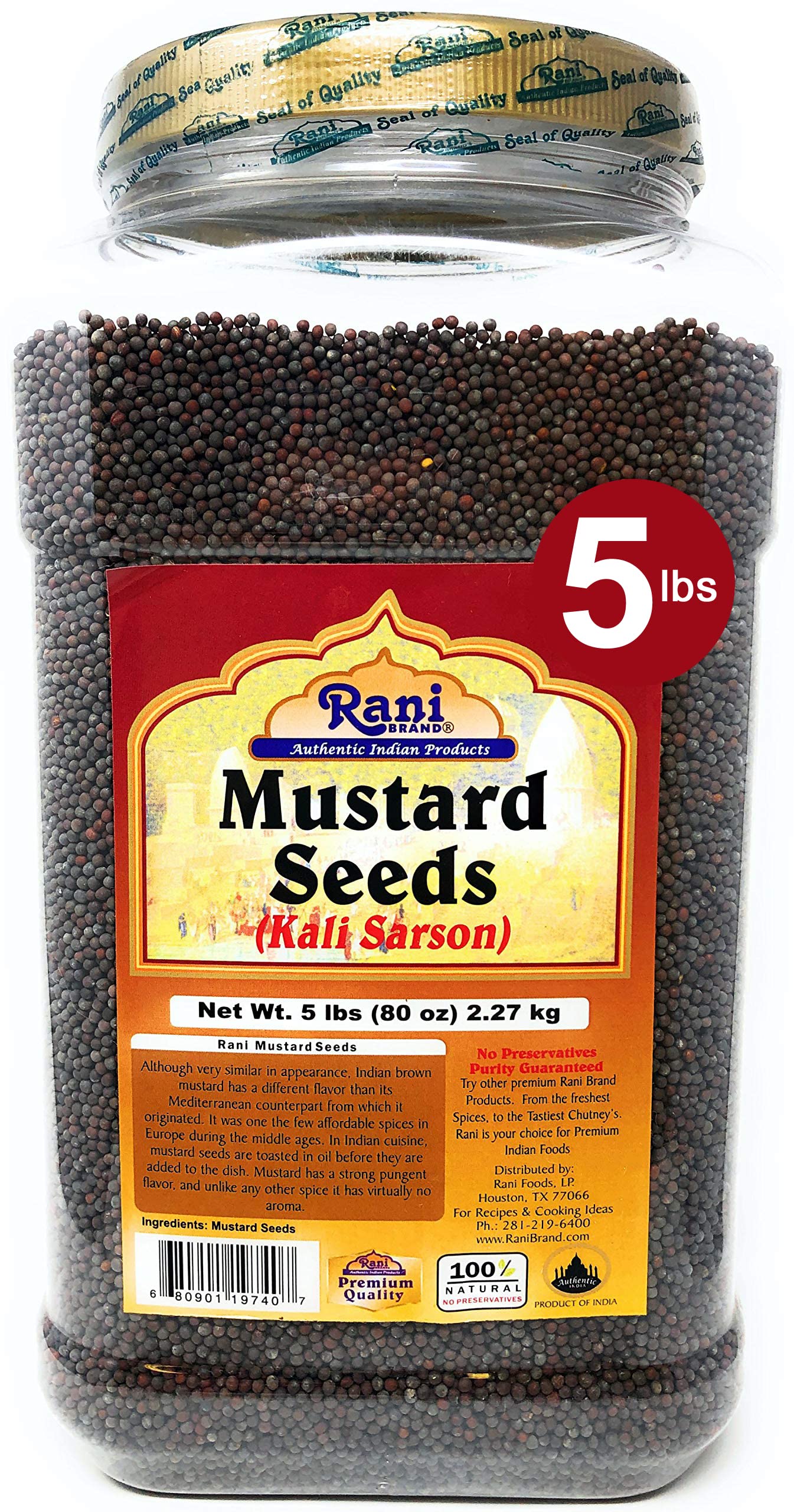Rani Black Mustard Seeds Whole Spice (Kali Rai) 80Oz (5Lbs) 2.27Kg Bulk Pet Jar ~ All Natural | Gluten Friendly | Non-Gmo | Vega