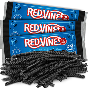 RedVines Black Licorice Twists Chewy Candy, 3 Pack, Original Fat Free Licorice, Soft Black Licorice Flavor Candy Movie Tray, Bul