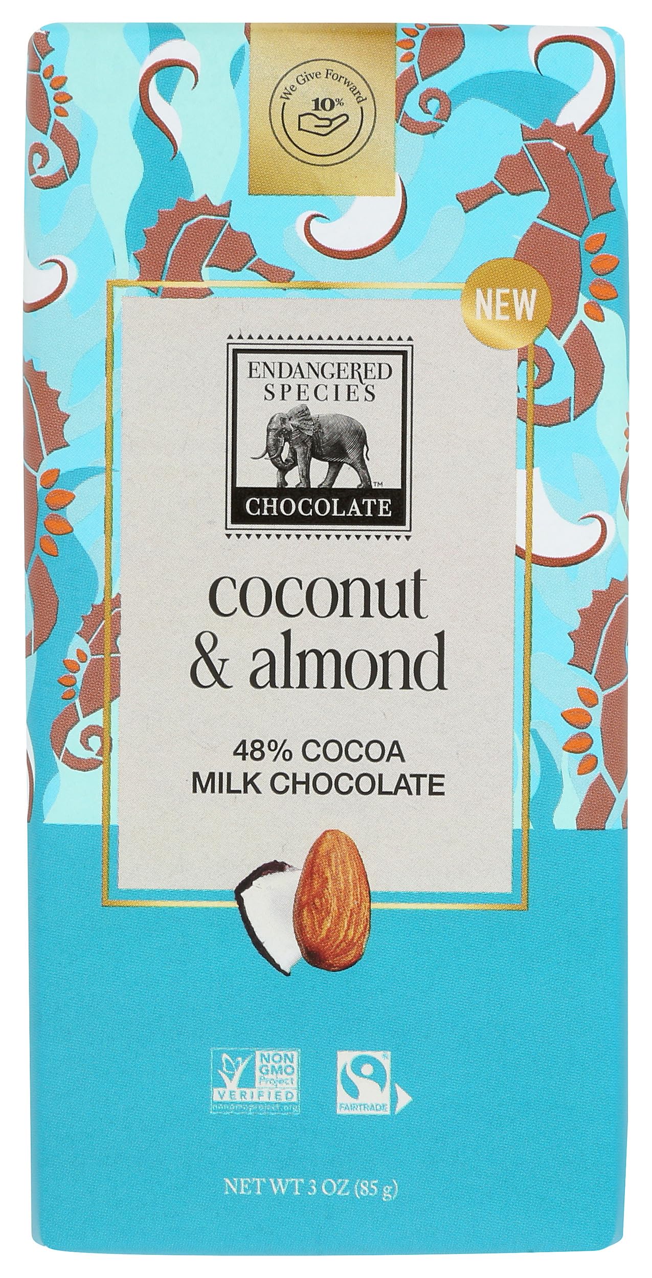 Endangered Species 48% Cocoa Coconut & Almonds Milk Chocolate Bar, Non GMO, 3 Ounces (Pack Of 12)