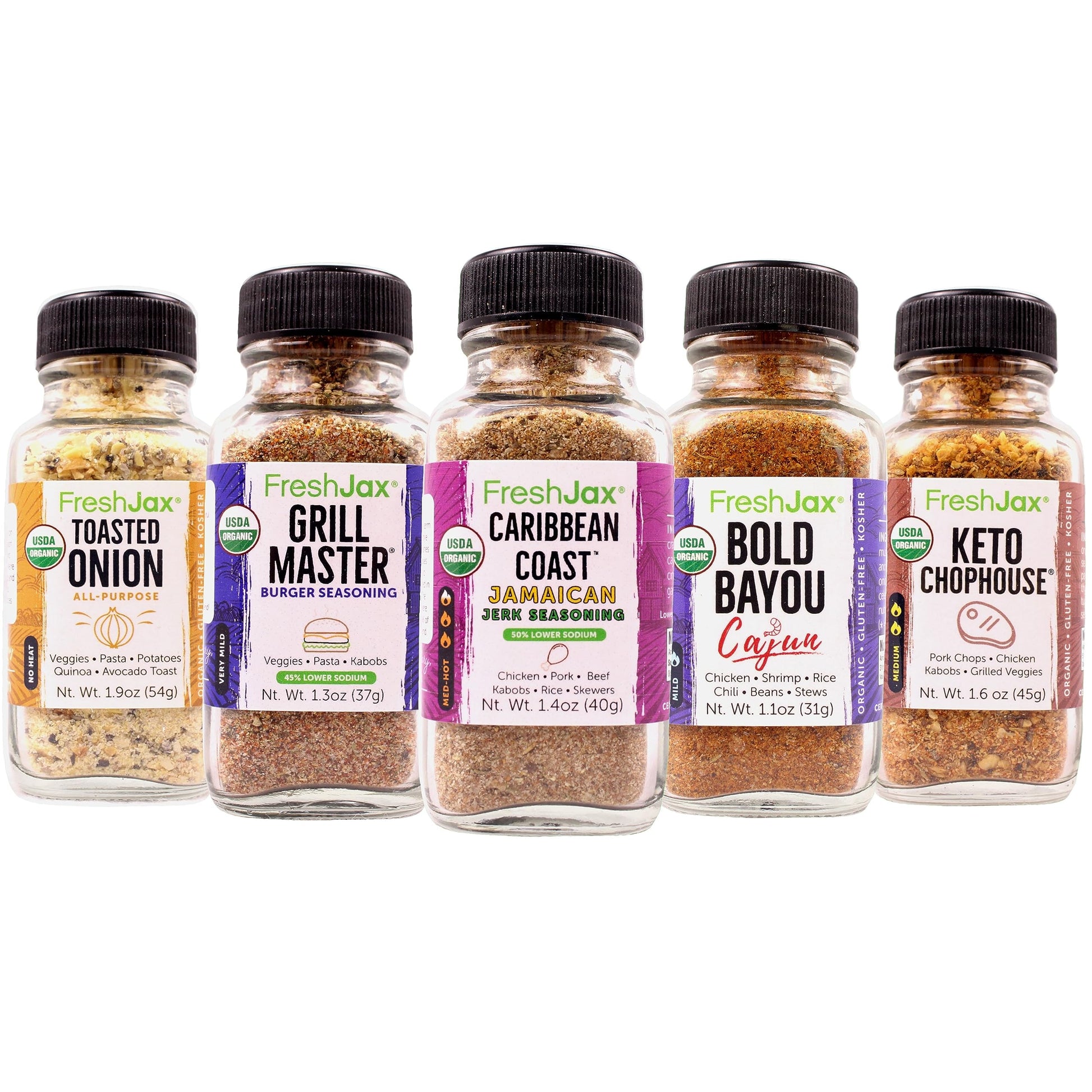 Freshjax Keto Seasoning Gift Set | Pack Of 5 Organic Keto Premium Spices And Seasonings | Toasted Onion, Grill Master, Carribbean Coast, Bold Bayou, And Keto Chophouse - Keto Gift Set