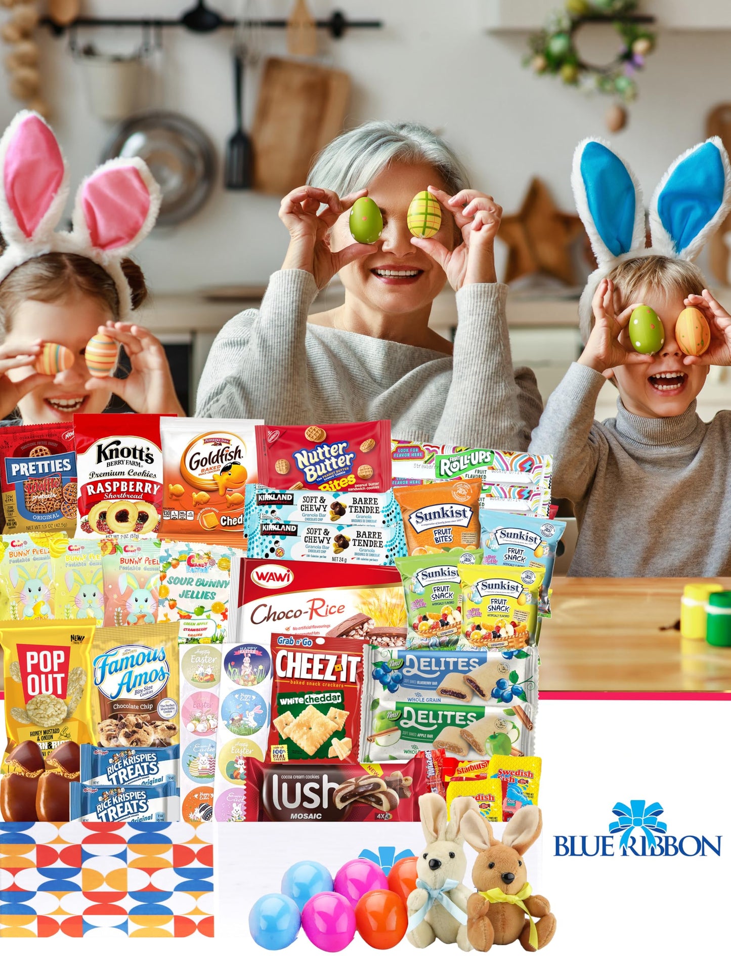 Easter Gift Box 72 Count Care Package With Two Plush Bunny Treats Snacks Gift Boxes For Couple, Girlfriend, Boyfriend, Mom, Kids