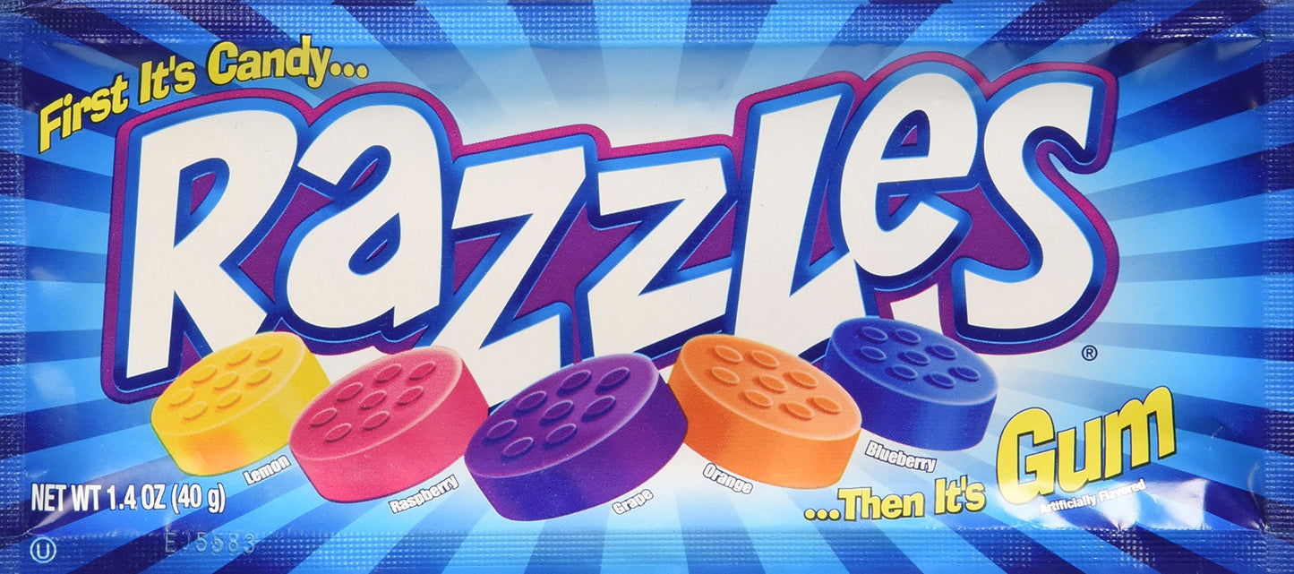 Original Razzles Candy/Gum, Box Of 24 1.4-Ounce Bags