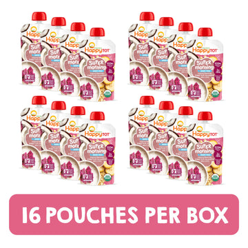 Happy Tot Organics Stage 4 Baby Food Pouches, Gluten Free, Vegan & Dairy Free Snack, Super Morning Fruit & Oat Blend, Bananas, D