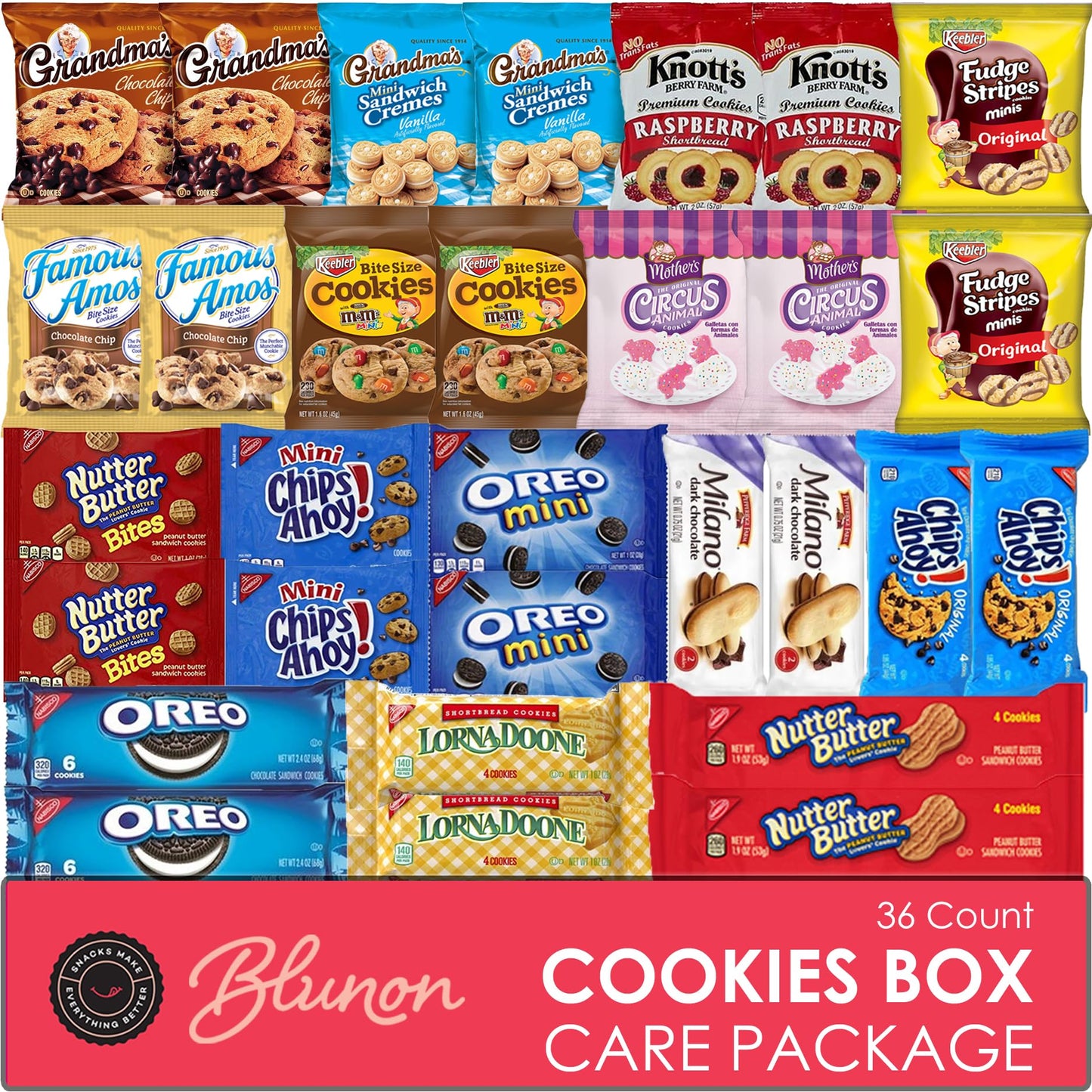 Cookies Variety Pack - Individually Wrapped Assortment - Christmas Gift - Sampler Bulk Care Package Gift Box (30 Count)
