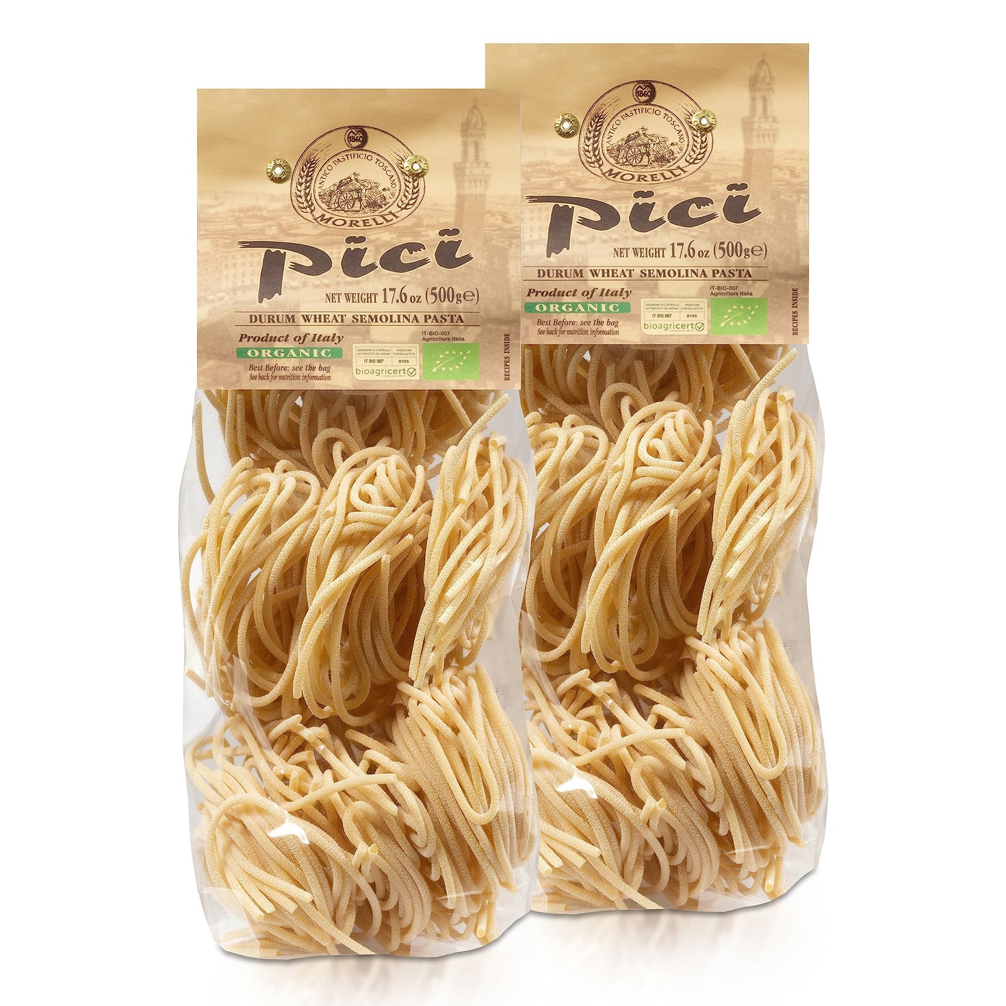 Morelli Pici Pasta Di Toscana - Gourmet Italian Pasta - Organic Pici Noodles - Thick Organic Pasta Nests Made In Italy From Duru