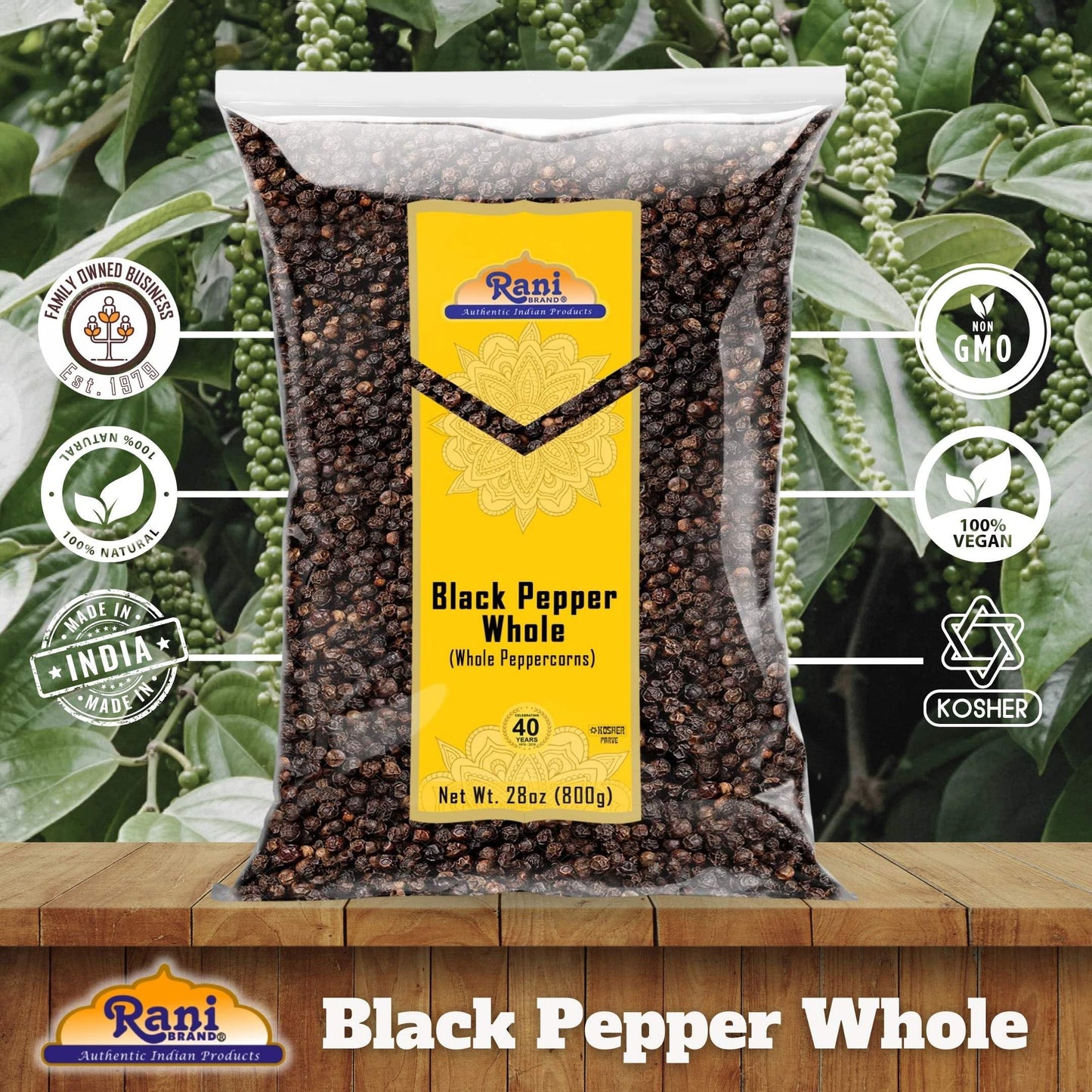 Rani Black Pepper Whole (Peppercorns) - Premium MG-1 Grade, 28oz (1.75lbs), All Natural, Gluten Friendly, Non-GMO, Kosher, Product