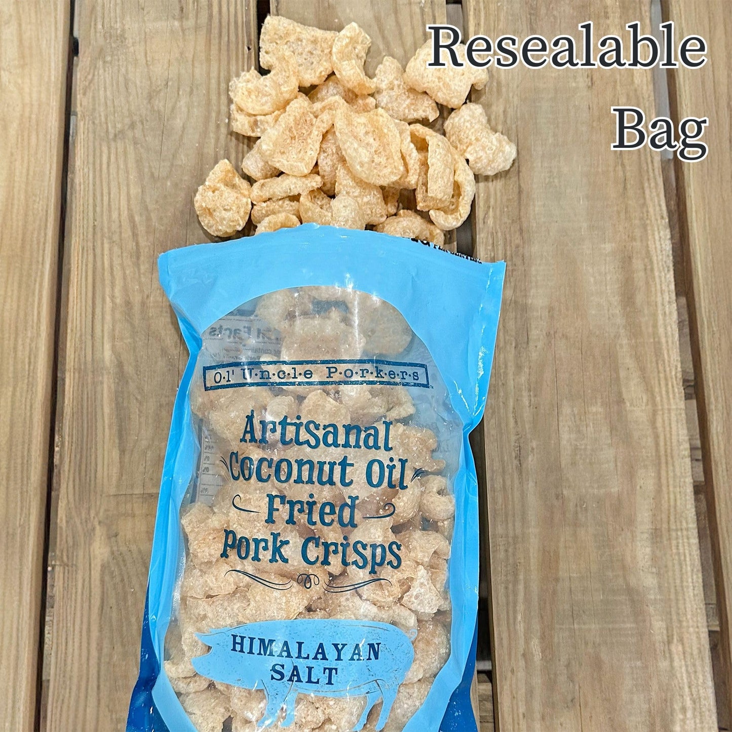 Ol Uncle Porkers Keto Friendly Pork Rinds, Artisan Fried in Coconut Oil, Himalayan Pink Salt, 8oz Bag