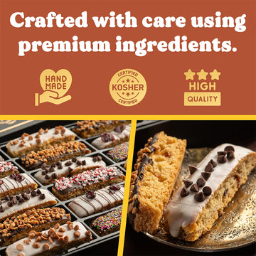 Mothers Day Cookies Gift Basket - 18 Gourmet Chocolate Covered Biscotti With Assorted Toppings - Assorted Food Gift Box Fathers