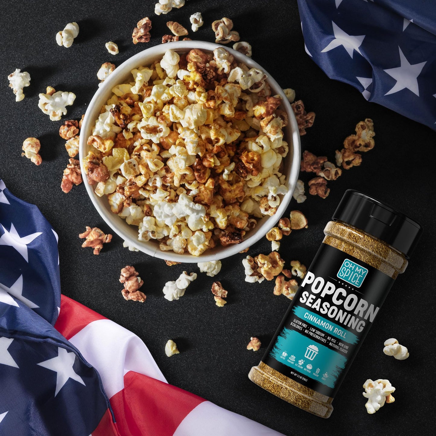 Popcorn Seasoning Buttery Cinnamon Roll Mix - Gluten Free & Low Sodium Cinnamon Powder Blend Popcorn Flavoring Seasoning. Health