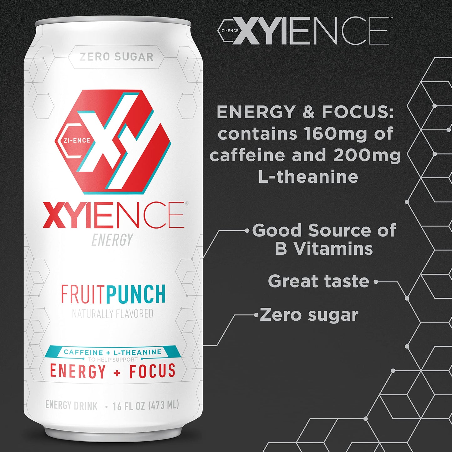 XYIENCE Fruit Punch Energy Drink, 16 Fl Oz Can, Pack of 12