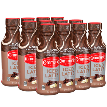 Community Coffee Mocha White Chocolate Iced Latte Ready To Drink 13.7 Ounce Bottle (Pack Of 12)