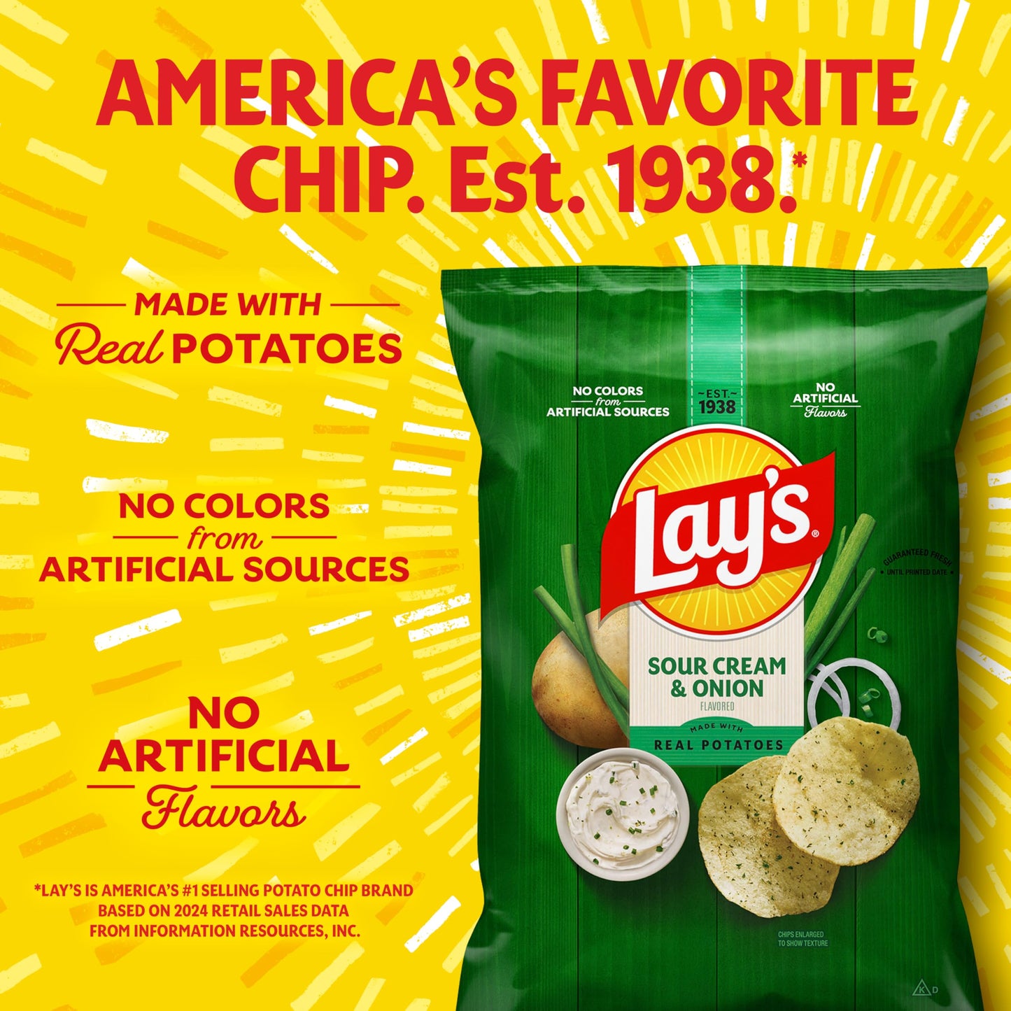 Lays Sour Cream & Onion Flavor, 7.75 Oz