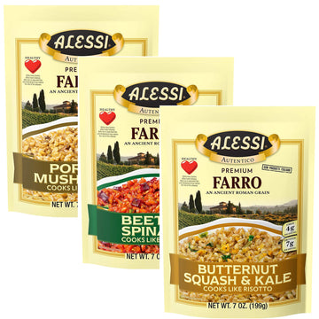 Alessi Autentico, Premium Seasoned Roman Grain Farro, Cooks Like Risotto, Heart Healthy, Easy to Prepare, 7oz (Variety Pack, Pac