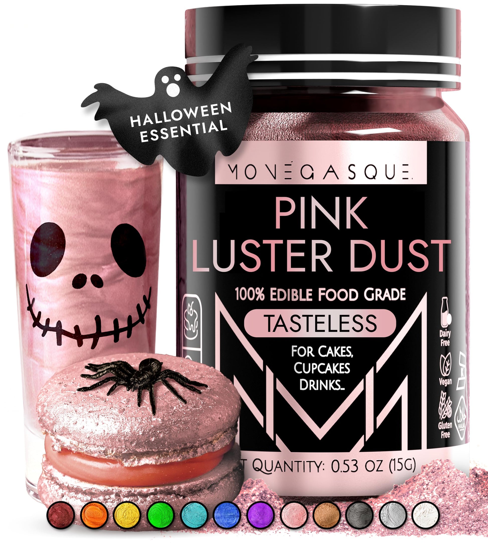 Mon  Gasque Luster Dust Pink Edible Glitter For Cocktails 15G - Premium Pink Halloween Cake Decorations - Edible Pink Drink Glit