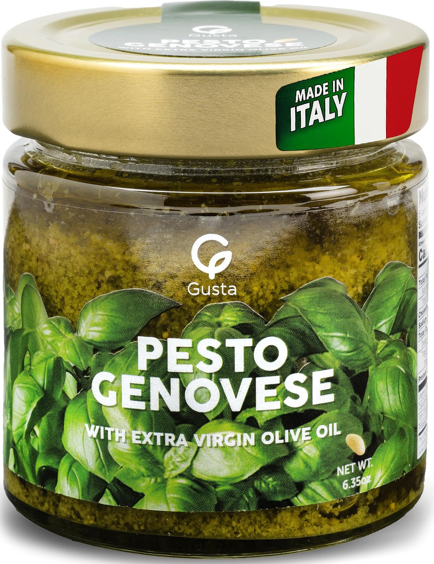 Imported Italian Fresh Basil Pesto Sauce - Extra Creamy - Extra Virflavor Blend Olive Oil  Cheese & Nuts - Delicious & Authentic Pasta Sauce And Spread - Home Made Style - 6.35 Oz Glass Jar