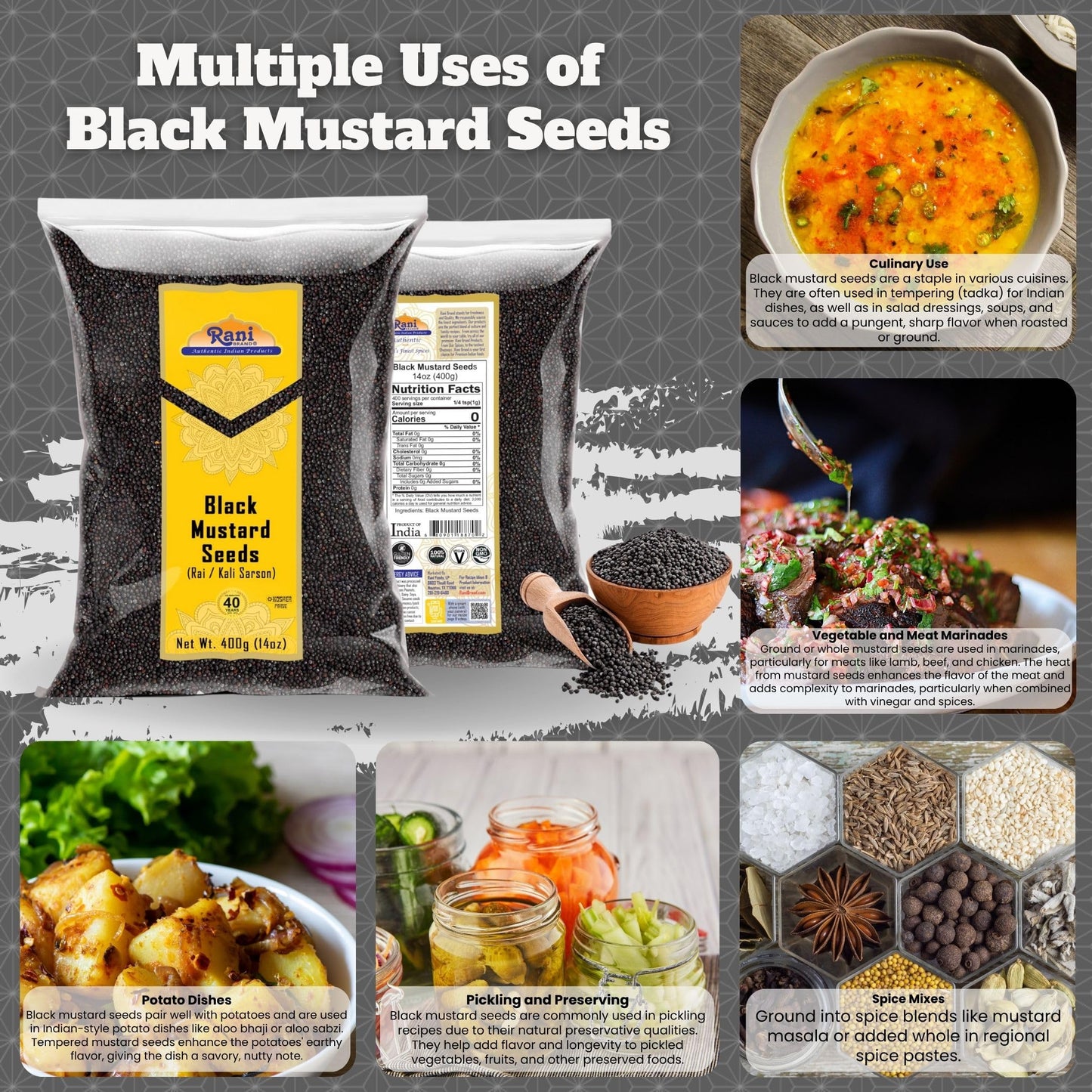 Rani Black Mustard Seeds Whole Spice (Kali Rai) 14Oz (400G) ~ All Natural | Gluten Friendly | Non-Gmo | Vegan | Indian Origin