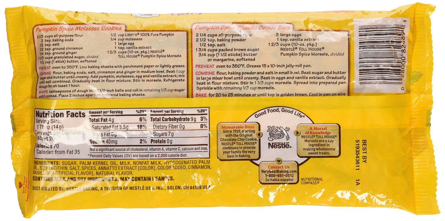 Nestle, Toll House Morsels, Pumpkin Spice, 10Oz Bag (Pack Of 2)