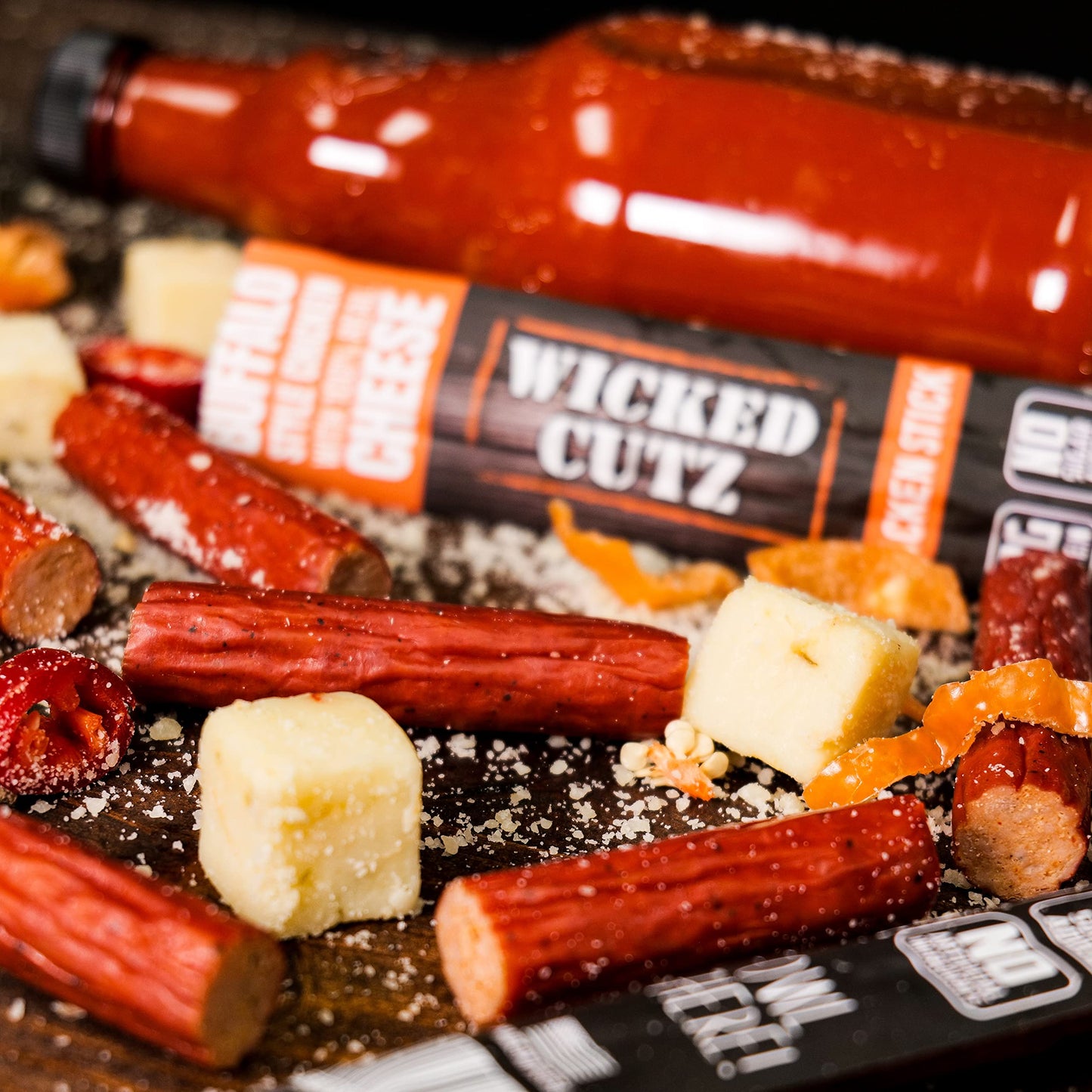 Wicked Cutz Meat & Cheese Sticks, Buffalo Chicken & Pepper Jack, 12 Pack, 1.5oz, Gluten Free, High Protein Snacks
