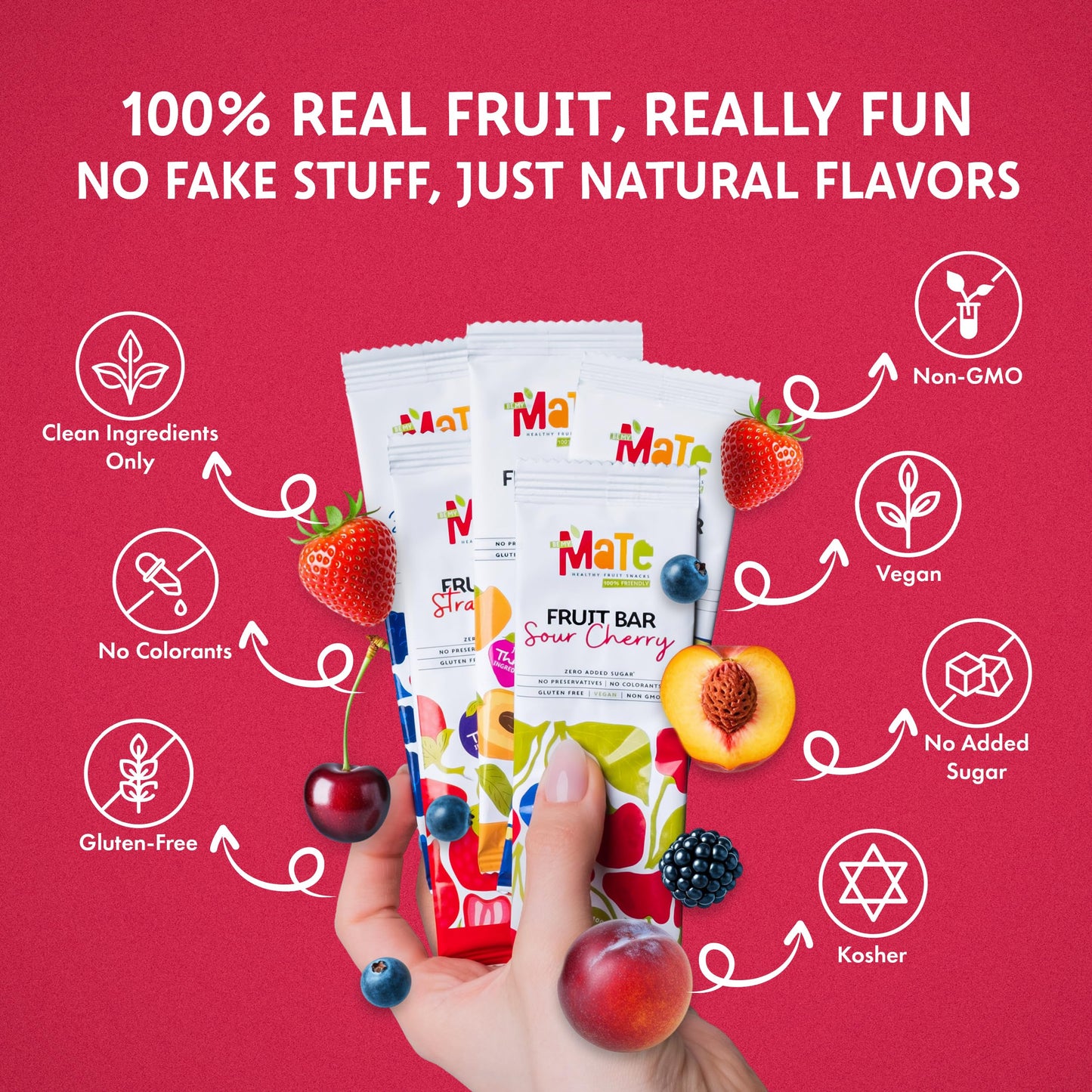 BE MY MaTe Mate Fruit Bars Variety Pack, 96 Count, 4 Flavors, Gluten Free, Vegan, Non GMO, Zero Added Sugar, 19.61 x 18.90 x