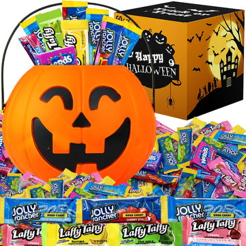 Candy Mix Halloween Pumpkin Candy Bucket Filled With Assorted Candies - Spooky 80Ct Already Filled Treats Halloween Candy Gift W