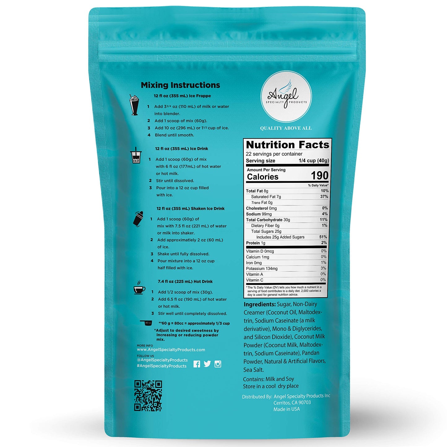 ANGEL SPECIALTY PRODUCTS Pandan Coconut Blended Crème Mix - 2 Pound Pack